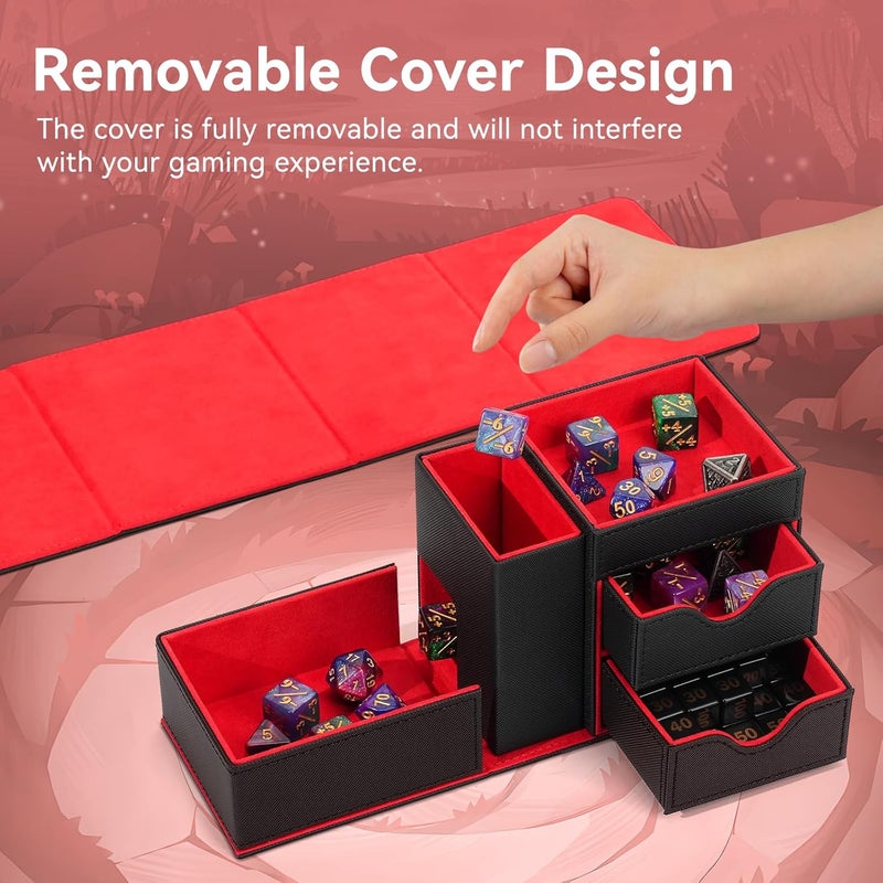 Stepane Dice Tray & Dice Tower Storage Box, 3 in 1 Dice Holder Case (Dice Rolling Tray, Dice Rolling Tower, Dice Storage Drawers), Leather Magnetic Closure DND Accessories Gifts for RPG MTG, Black/Red - Image 4